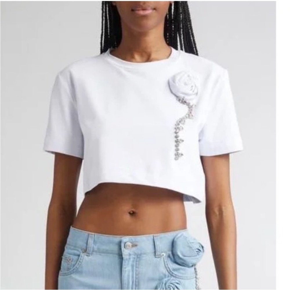 Area White Embellished‎ Cropped Tee - Women's Top